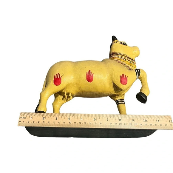 Nando Hindu Bull Hand Carved Hand Painted India Folk Art Boho - Picture 7 of 8